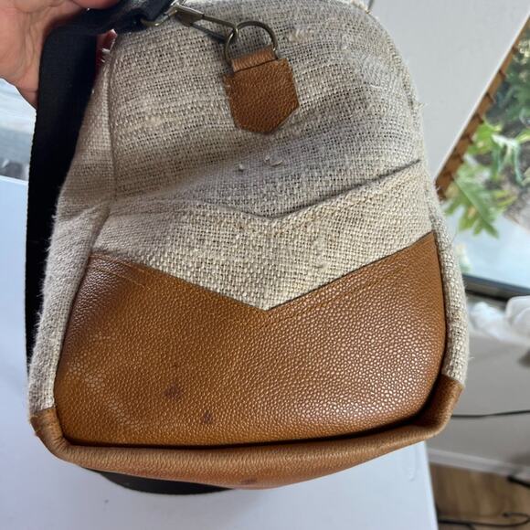 Rhitu Saugat Duffle Bag Medium Size Handmade In Nepal Brown Tweed Canvas Tote - Picture 8 of 13